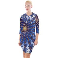 Fractal Spiral Curve Abstraction Quarter Sleeve Hood Bodycon Dress by Pakrebo