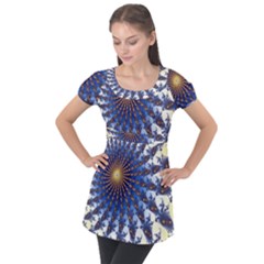 Fractal Spiral Curve Abstraction Puff Sleeve Tunic Top by Pakrebo