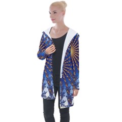 Fractal Spiral Curve Abstraction Longline Hooded Cardigan by Pakrebo