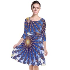 Fractal Spiral Curve Abstraction Quarter Sleeve Waist Band Dress by Pakrebo