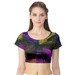 Data City Large Fiction Digital Short Sleeve Crop Top by Pakrebo