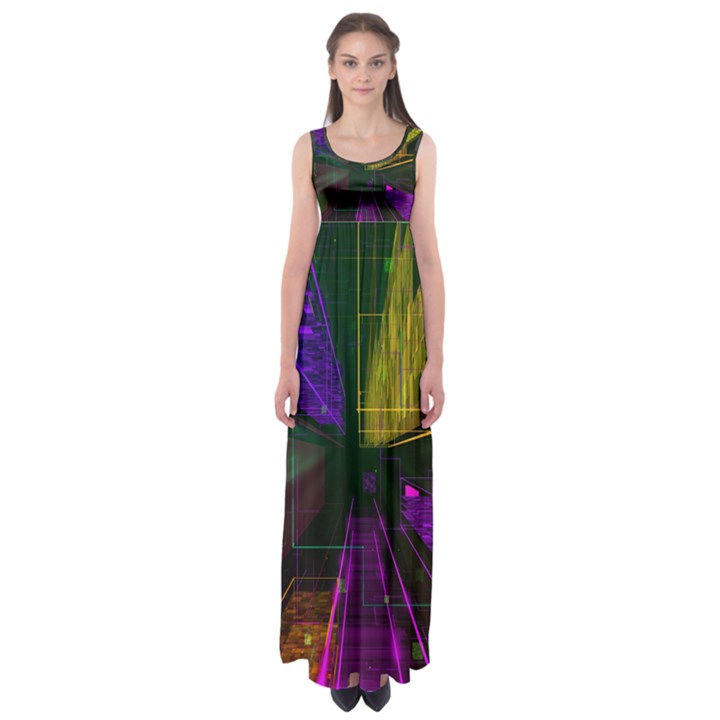 Data City Large Fiction Digital Empire Waist Maxi Dress