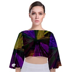 Data City Large Fiction Digital Tie Back Butterfly Sleeve Chiffon Top by Pakrebo