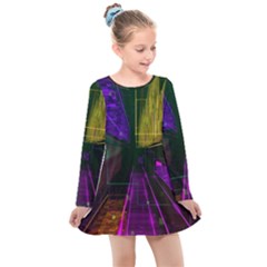 Data City Large Fiction Digital Kids  Long Sleeve Dress by Pakrebo