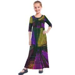 Data City Large Fiction Digital Kids  Quarter Sleeve Maxi Dress by Pakrebo