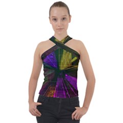 Data City Large Fiction Digital Cross Neck Velour Top by Pakrebo