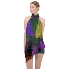 Data City Large Fiction Digital Halter Asymmetric Satin Top by Pakrebo