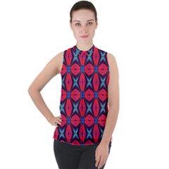 Seamless Wallpaper Digital Pattern Red Blue Mock Neck Chiffon Sleeveless Top by Pakrebo