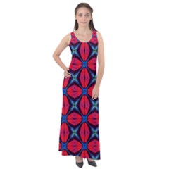 Seamless Wallpaper Digital Pattern Red Blue Sleeveless Velour Maxi Dress by Pakrebo