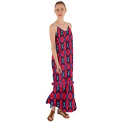 Seamless Wallpaper Digital Pattern Red Blue Cami Maxi Ruffle Chiffon Dress