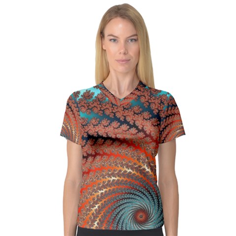 Fractal Spiral Abstract Design V-neck Sport Mesh Tee by Pakrebo