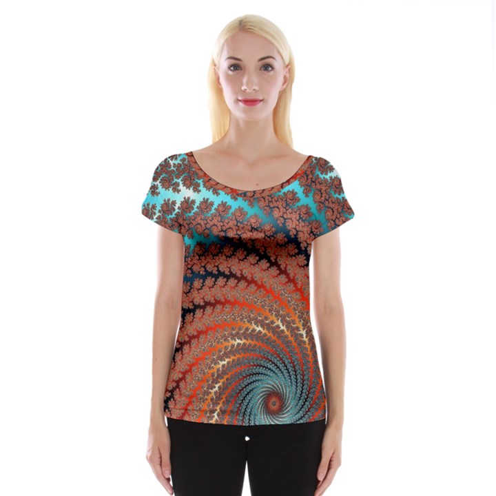 Fractal Spiral Abstract Design Cap Sleeve Top