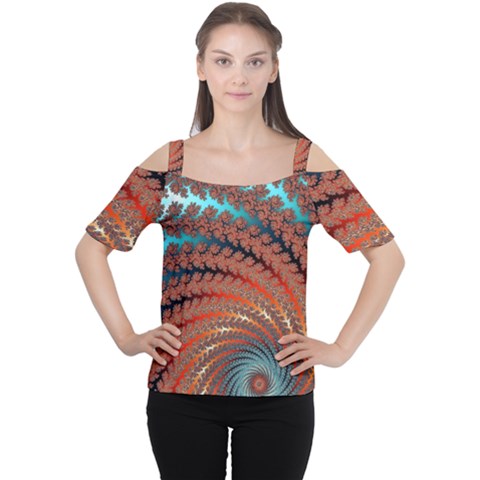 Fractal Spiral Abstract Design Cutout Shoulder Tee by Pakrebo