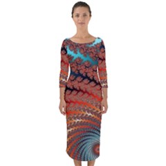 Fractal Spiral Abstract Design Quarter Sleeve Midi Bodycon Dress by Pakrebo