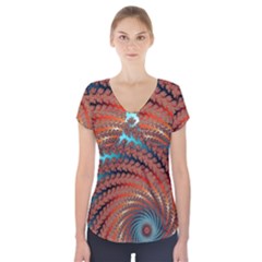 Fractal Spiral Abstract Design Short Sleeve Front Detail Top by Pakrebo