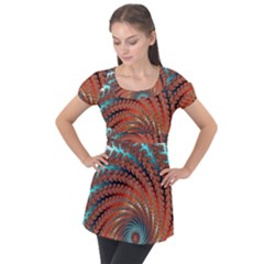 Fractal Spiral Abstract Design Puff Sleeve Tunic Top by Pakrebo