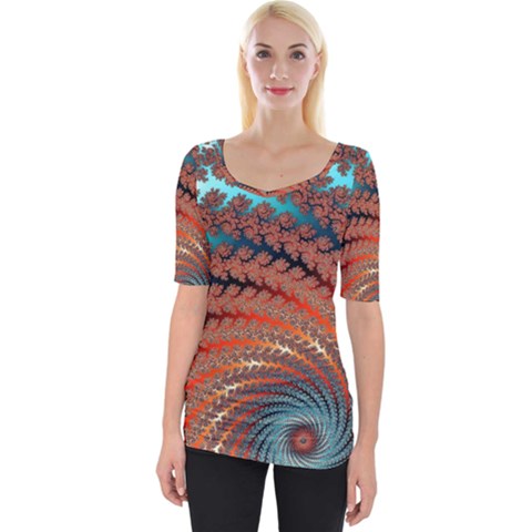 Fractal Spiral Abstract Design Wide Neckline Tee by Pakrebo