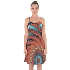 Fractal Spiral Abstract Design Ruffle Detail Chiffon Dress