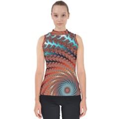 Fractal Spiral Abstract Design Mock Neck Shell Top by Pakrebo