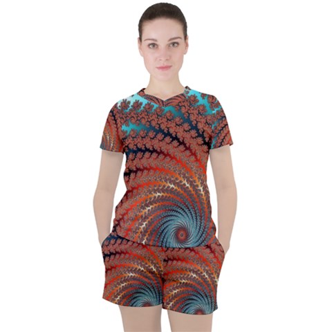 Fractal Spiral Abstract Design Women s Tee And Shorts Set by Pakrebo