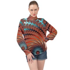 Fractal Spiral Abstract Design High Neck Long Sleeve Chiffon Top by Pakrebo