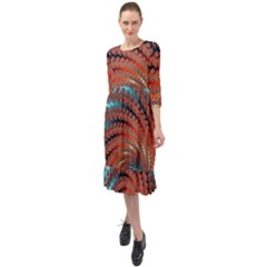 Fractal Spiral Abstract Design Ruffle End Midi Chiffon Dress