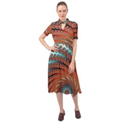 Fractal Spiral Abstract Design Keyhole Neckline Chiffon Dress