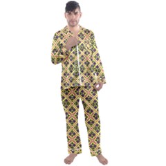 Seamless Wallpaper Geometric Yellow Men s Satin Pajamas Long Pants Set