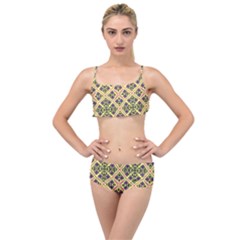 Seamless Wallpaper Geometric Yellow Layered Top Bikini Set by Pakrebo