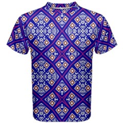 Symmetry Digital Art Pattern Blue Men s Cotton Tee by Pakrebo