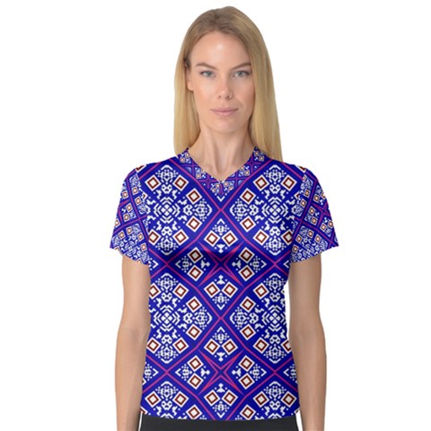 Symmetry Digital Art Pattern Blue V-neck Sport Mesh Tee by Pakrebo