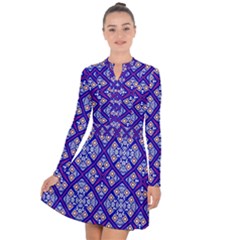 Symmetry Digital Art Pattern Blue Long Sleeve Panel Dress by Pakrebo