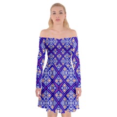 Symmetry Digital Art Pattern Blue Off Shoulder Skater Dress