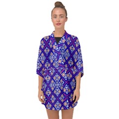 Symmetry Digital Art Pattern Blue Half Sleeve Chiffon Kimono by Pakrebo