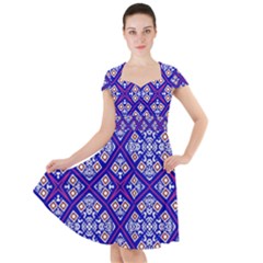 Symmetry Digital Art Pattern Blue Cap Sleeve Midi Dress by Pakrebo