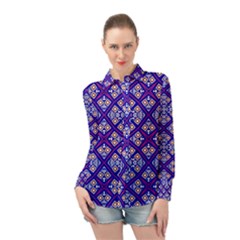 Symmetry Digital Art Pattern Blue Long Sleeve Chiffon Shirt