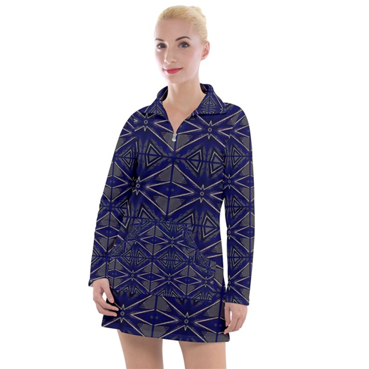 Seamless Pattern Ornament Symmetry Women s Long Sleeve Casual Dress