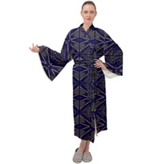 Seamless Pattern Ornament Symmetry Maxi Tie Front Velour Kimono