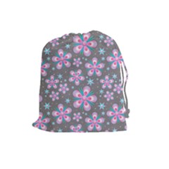 Seamless Pattern Flowers Pink Drawstring Pouch (large) by Pakrebo