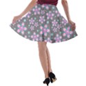 Seamless Pattern Flowers Pink A-line Skater Skirt View2