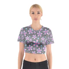 Seamless Pattern Flowers Pink Cotton Crop Top by Pakrebo