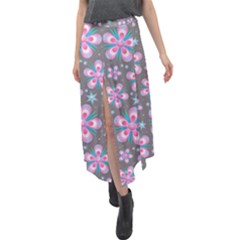 Seamless Pattern Flowers Pink Velour Split Maxi Skirt