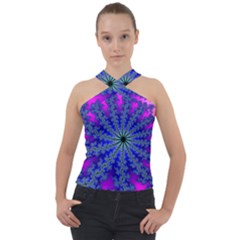 Fractal Abstract Background Digital Cross Neck Velour Top