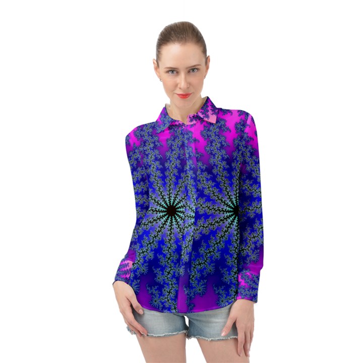 Fractal Abstract Background Digital Long Sleeve Chiffon Shirt