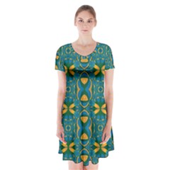 Seamless Wallpaper Pattern Art Pattern Short Sleeve V-neck Flare Dress