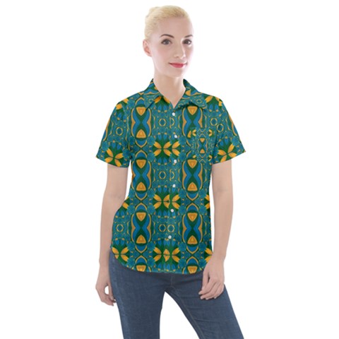 Seamless Wallpaper Pattern Art Pattern Women s Short Sleeve Pocket Shirt by Pakrebo