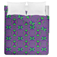 Seamless Wallpaper Pattern Ornament Green Purple Duvet Cover Double Side (queen Size) by Pakrebo