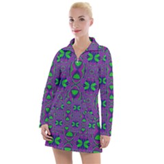 Seamless Wallpaper Pattern Ornament Green Purple Women s Long Sleeve Casual Dress