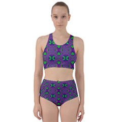 Seamless Wallpaper Pattern Ornament Green Purple Racer Back Bikini Set by Pakrebo