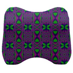 Seamless Wallpaper Pattern Ornament Green Purple Velour Head Support Cushion by Pakrebo